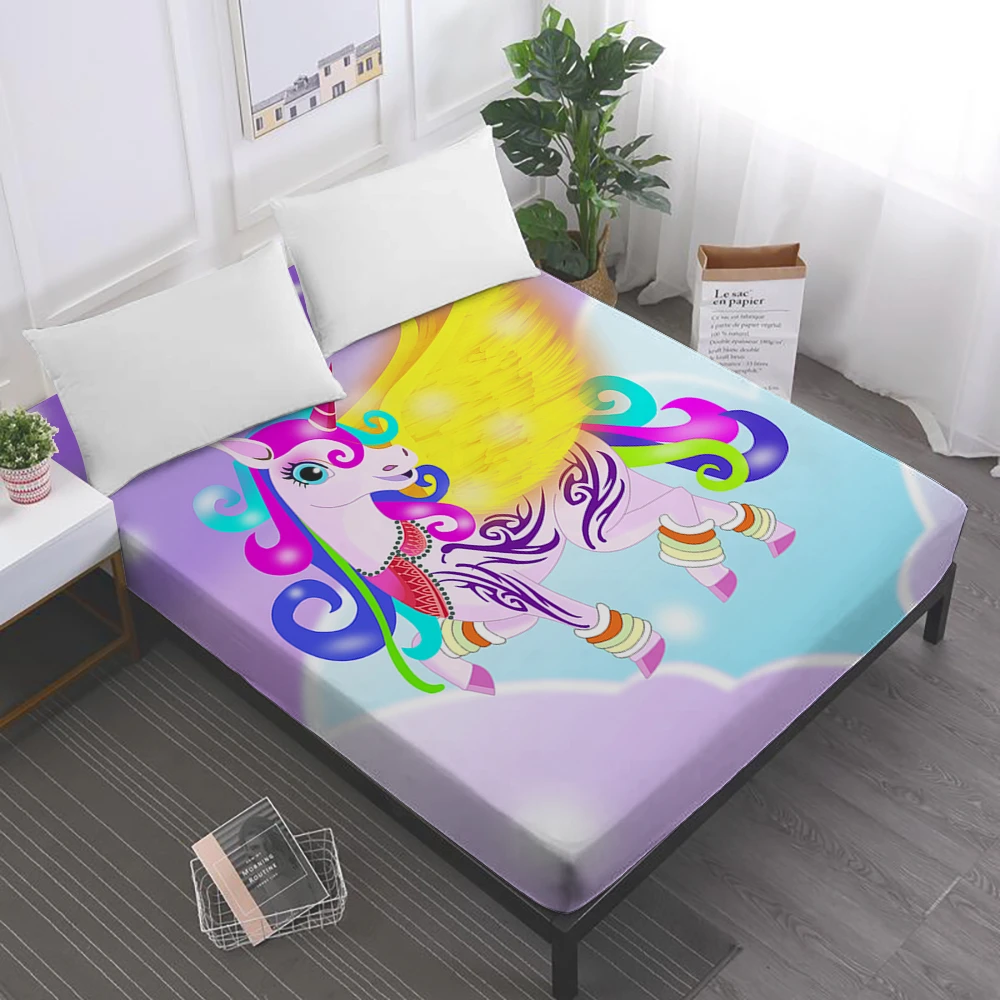 الملونة تحلق يونيكورن شرشف الاطفال 3D الكرتون غطاء سرير التوأم كامل الملكة الملك الفراش العميق جيب غطاء مرتبة D45
