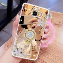 

Luxury Rhinestone Phone Case cover For Samsung Galaxy A7 2016 A7100 A710F TPU Case Finger Rotated Ring Holder Stand mirror case