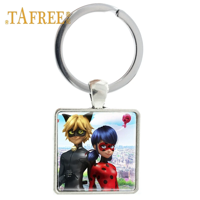 

TAFREE Miraculous Ladybug Cartoon Character keychain Adrien Marinette Figure LadyBug Cat Noir Childen Gift keyring jewelry LB56