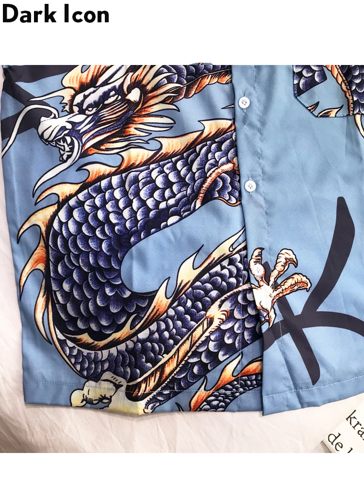 Dark Icon Dragon Printed Chinest Stylish Long Sleeved Shirt 2019 Spring Hip Hop Shirt Men Turn-down Collar Men's Shirts
