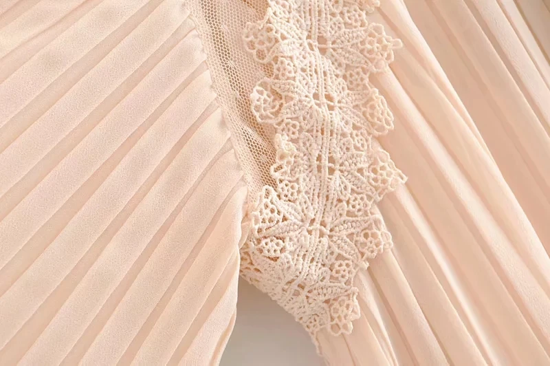 COZARII women solid fashion lace pleated dress half sleeve O-neck collar casual basic ladies casual style dresses female vestido