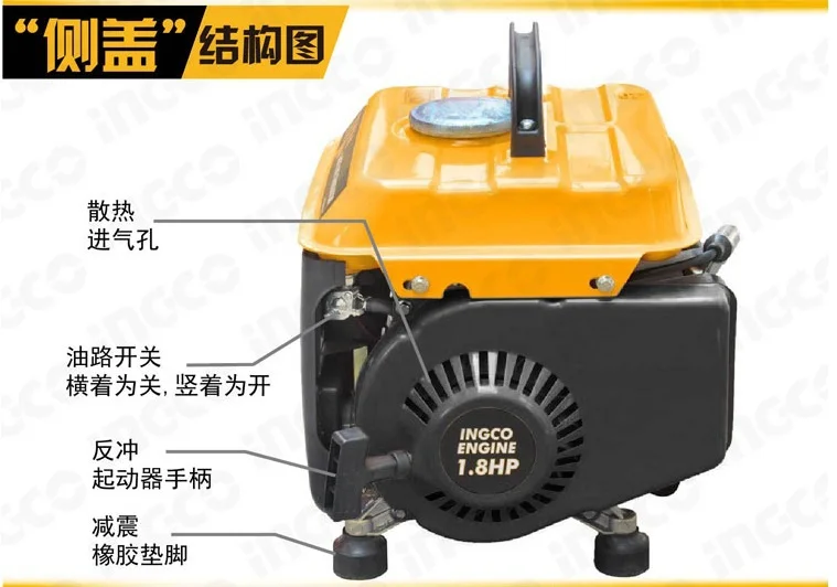 Portable 650W Gasoline minisize Generator with Recoil Starting 2stroke displacement 62.8cc Portable 650W Gasoline minisize Generator with Recoil Starting 2stroke displacement 62.8cc