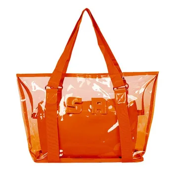 

Sale Women New Trend Tote Transparent PVC Handbag beach Shoulder bag Hot Sale Jelly Color Plastic Clear Bag Large Shopping Bags