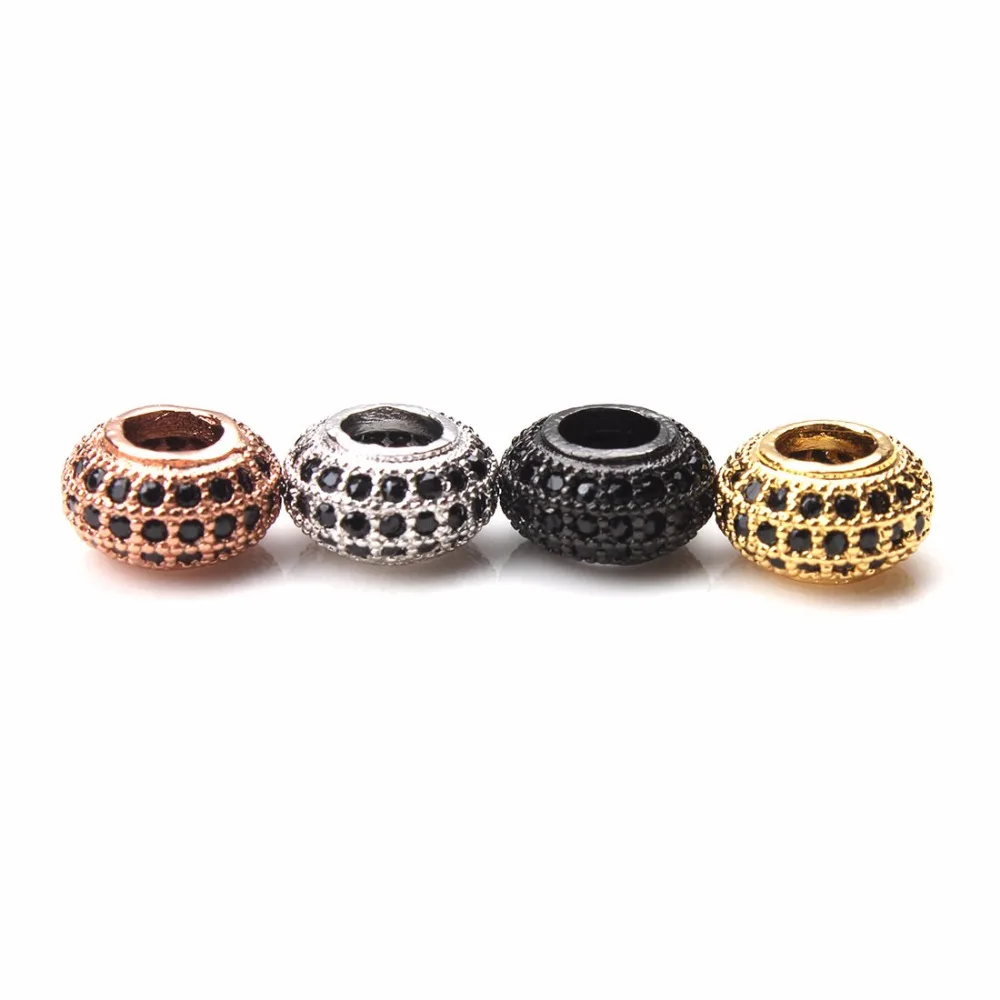

1pc 9*5mm Gold Silver Black Copper Spacer Beads Micro Pave Cubic Zircon Bracelet Beads DIY Jewelry Findings Components