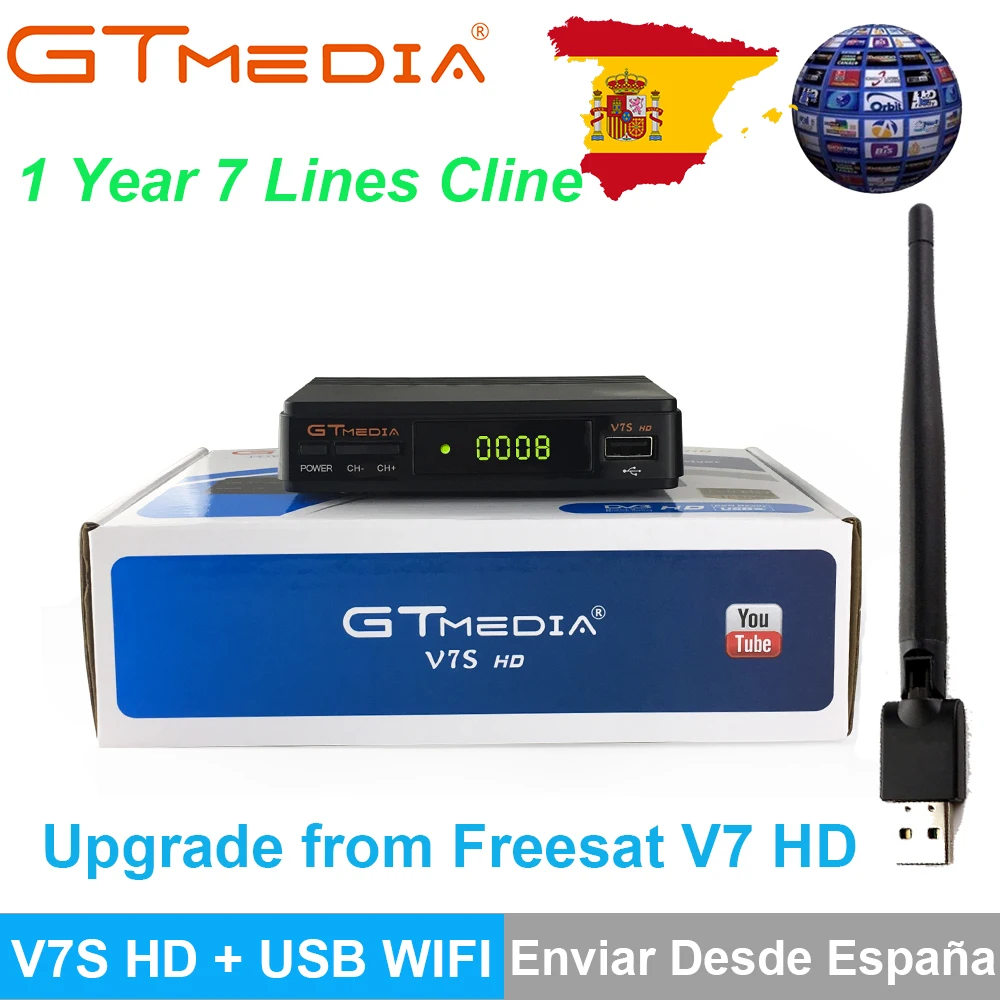 Натуральная GTMedia V7S HD DVB-S2 спутниковый ресивер Полный 1080 P + 1 шт. USB Wi-Fi со стабильной