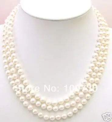 

Jewelry 002542 3 Strings AAA+ 7MM AKOYA SALTWATER PEARL NECKLACE &S925