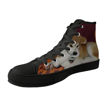 

2021 Black Breathable Lace-up Sneakers Original Akita Dog Print Spring High Top Canvas Shoes Vogue Vulcanized Shoes Girls Female