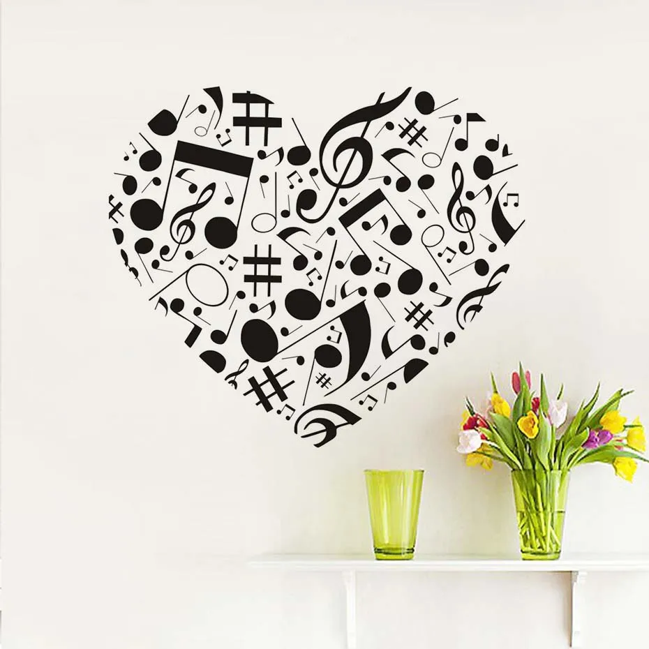 

Diy Creative Design Musical Note Heart Shaped Wall Sticker Vinyl Wall Art Nursery Wall Decals Home Decor For Kids Rooms