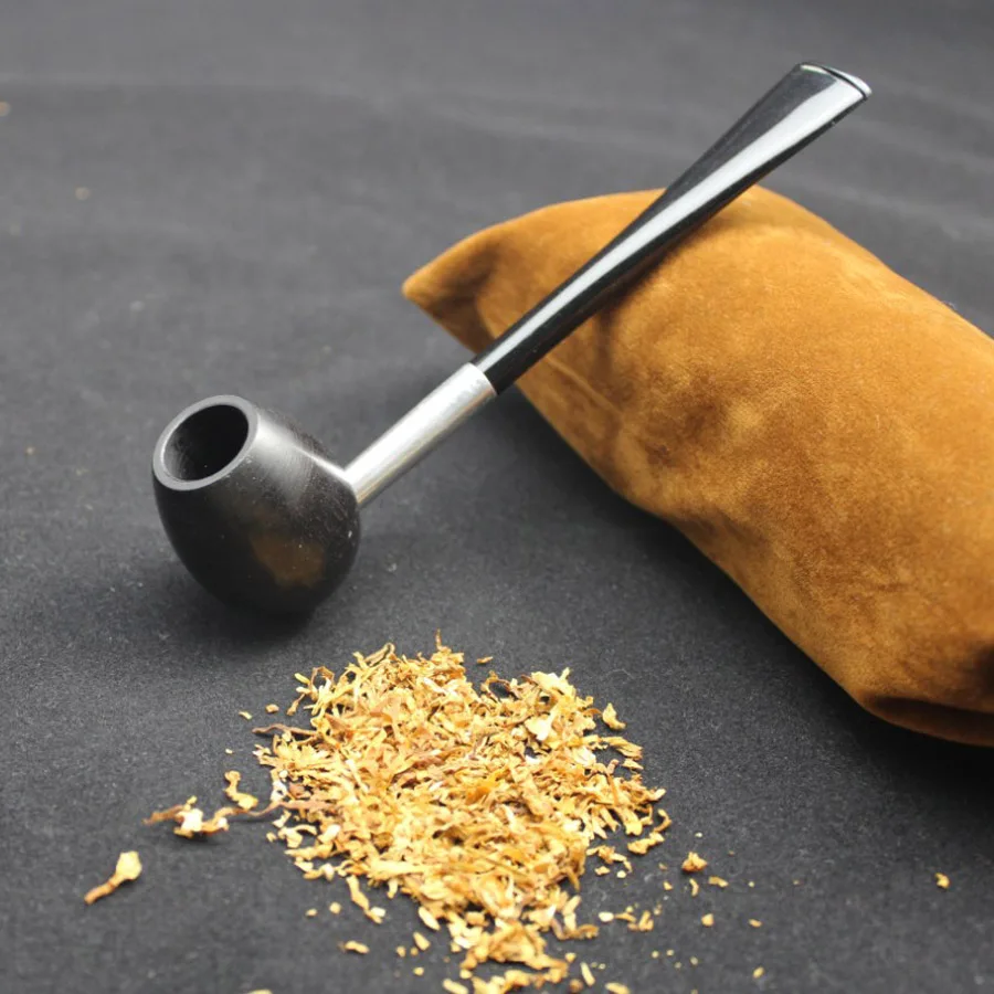 

Handmade Nature Ebony Wood Black Smoke Mini Egg Design Straight Type Pocket Wooden Tobacco Smoking Pipe + Pipe Pouch #EDLSSY