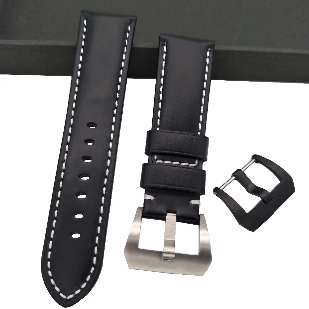 24mm Black Genuine Leather Watchband for Panerai Watch Strap Watch Belt Watch Accessories