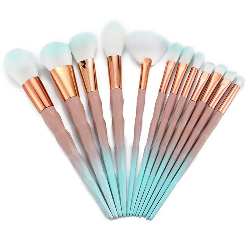 

12pcs diamond Makeup Brushes Set Green Macarons color Facial Foundation Cosmetic Makeup Brush Kit