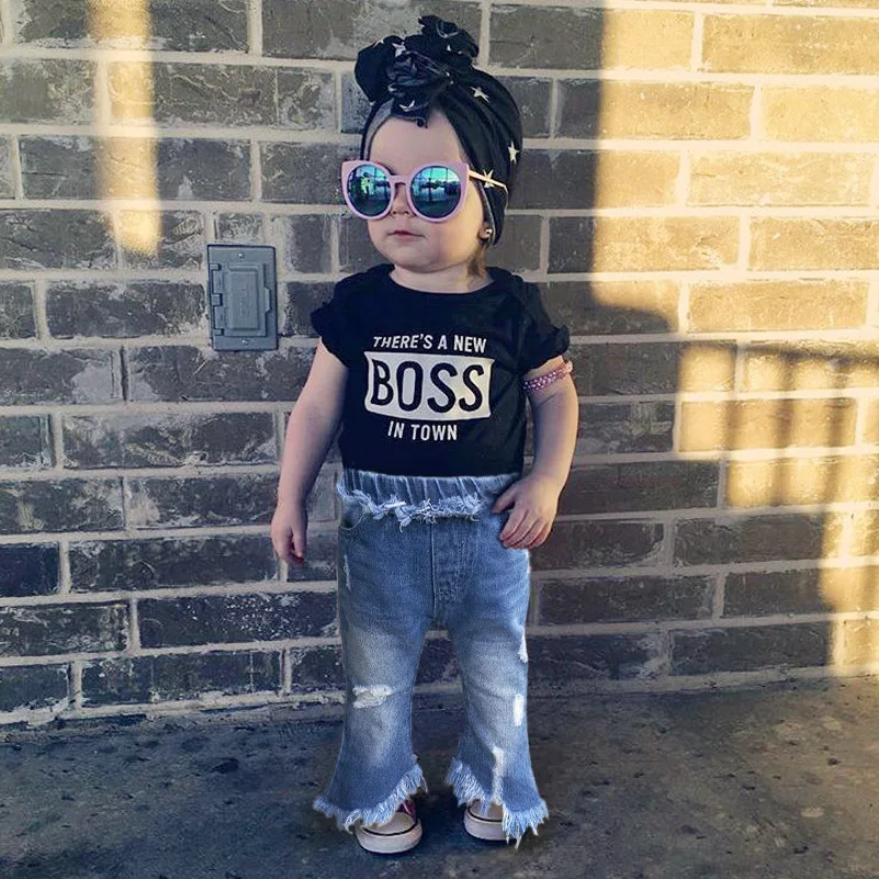 

ANKRT Bell-bottomed Pants Elastic Waist Children Kids Wide Leg Pants Baby Girl Jeans Solid Infant Kids Casual Trousers Fashion