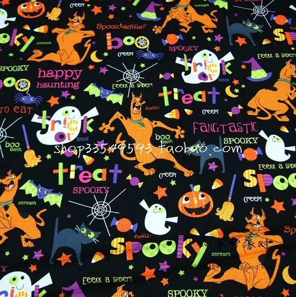

140X100cm Spooky Ghosts Pumpkin Halloween Happy Haunting Black Cotton Fabric for Halloween Decoration Patchwork DIY-AFCK628