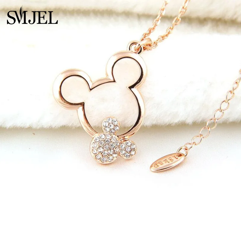 

SMJEL Children Cute Zirconia Mickey Pendant Necklace Fashion Jewelry Necklace 2018 Dainty Women Animal Mouse Necklace Christmas