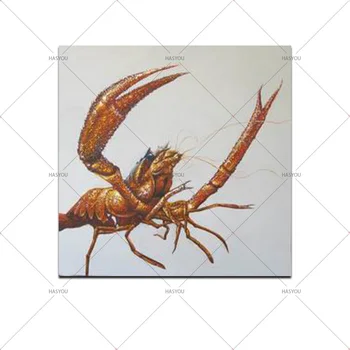 

Modern Abstract Oil Painting Animal Art Pictures Pure Handpainted Colorful Cute Lobster Canvas For Home Decoration Living Room