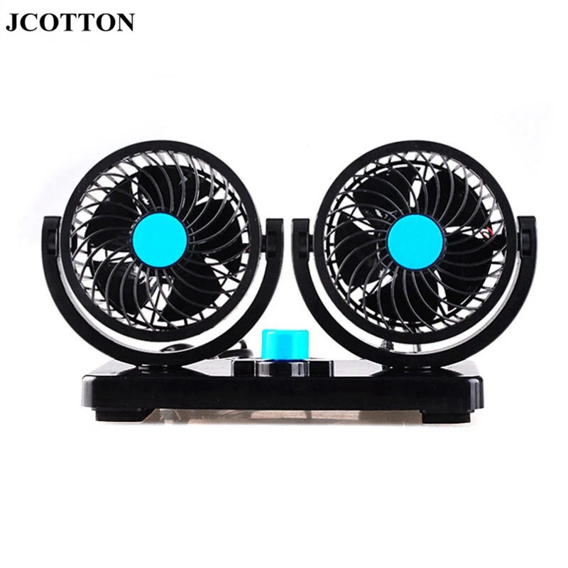 JCOTTON Portable Mini 12V Double head Car Auto Cooling Air Fan 360 degree Rotatable Vehicle