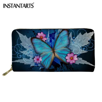 

INSTANTARTS Pretty Butterfly Printing Women Wallet Leather Card Handbags Fashion Clutch Zipper Long Purse Portefeuille Femme Bag