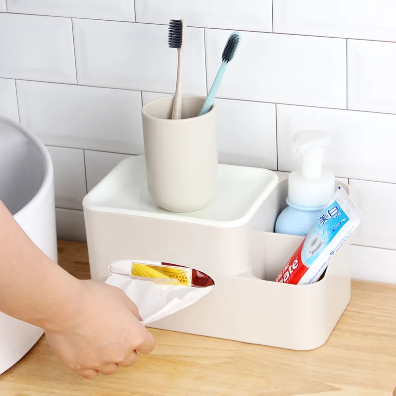 

Multifunctional tissue box living room tissue holder organizer storage box toothbrush holder for Modern home office bathroom