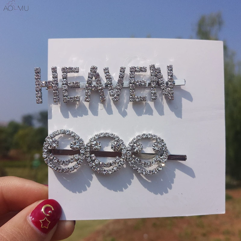 

AOMU Sweet Rhinestone Letter Smiley Face Metal Salon Hair Accessories Barrette Hairpin Hairclips Headwear Hairband Hairdressing