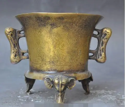 

song voge gem S6207 6" china buddhism temple joss bronze elephant head statue Incense Burner Censer