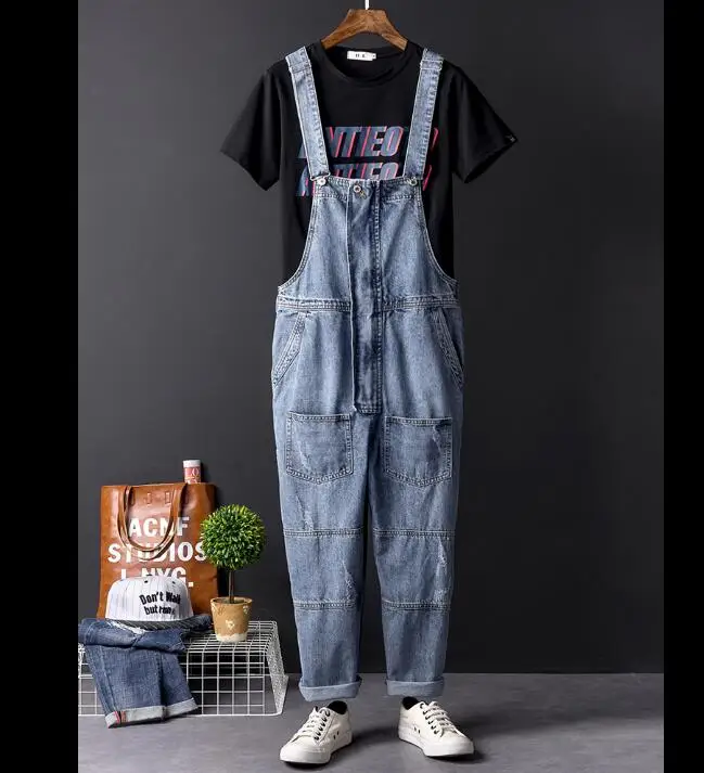 2019 европейский и американский мужская в стиле хип-хоп джинсы комбинезоны ретро свободные мужские susperdens Штаны корейский комбинезон прямого