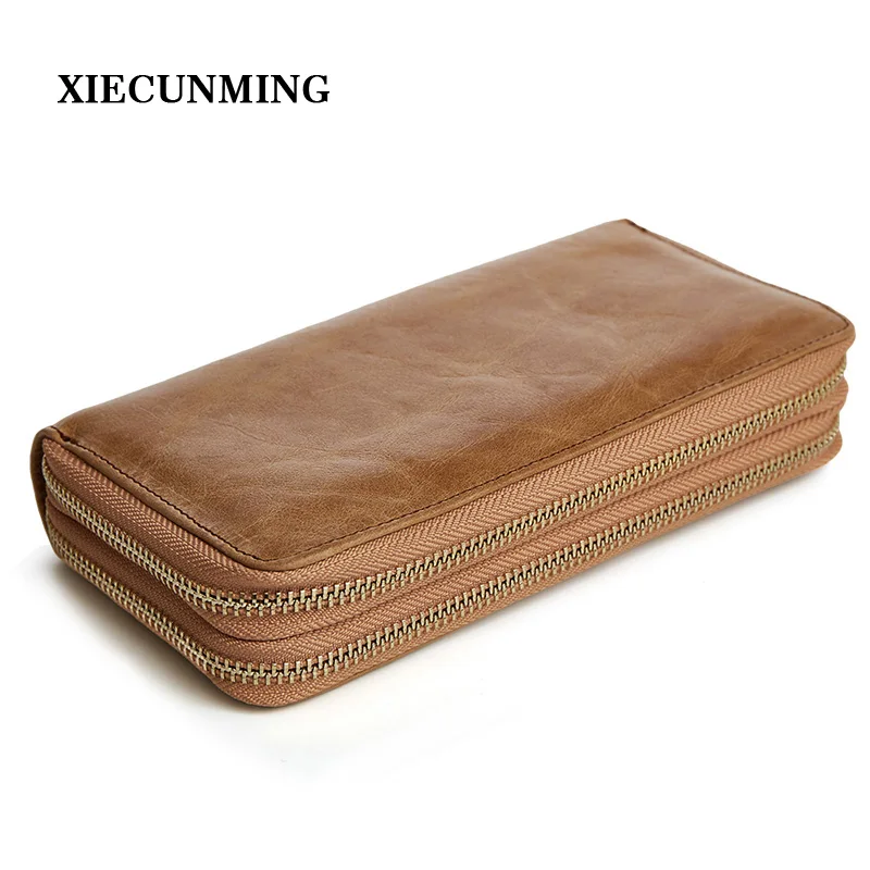 

Double Zipper Money Clip Wallet Clutch Bag Men's Purses Genuine Leather Men Wallets Leather Man Wallet Long Male Purse