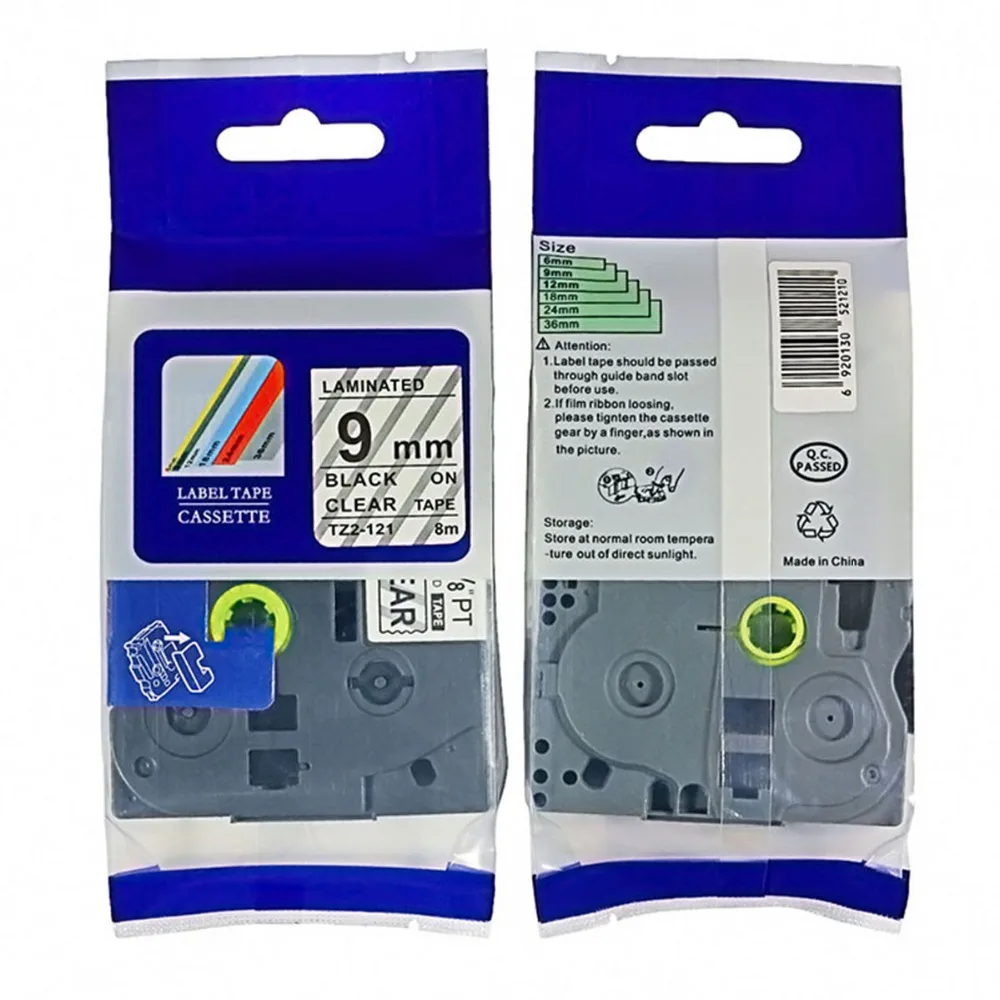 5PCS Tze 121 Tze121 Self adhesive Compatible Brother Tze Tz Tape Label Printer Maker Tape 9mm 