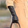 Women's Genuine Leather Gloves Female Autumn Winter Black Sheepskin Gloves Zipper Long Style Five Fingers Thin Velvet L031NQ ► Photo 3/6