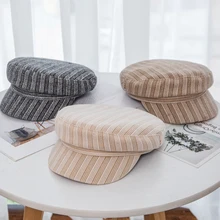 HT2580 кепка газетчика осень зима шляпа для мужчин и женщин Полосатый плоский Топ берет художника шляпа винтажный моряк, капитан Кепка