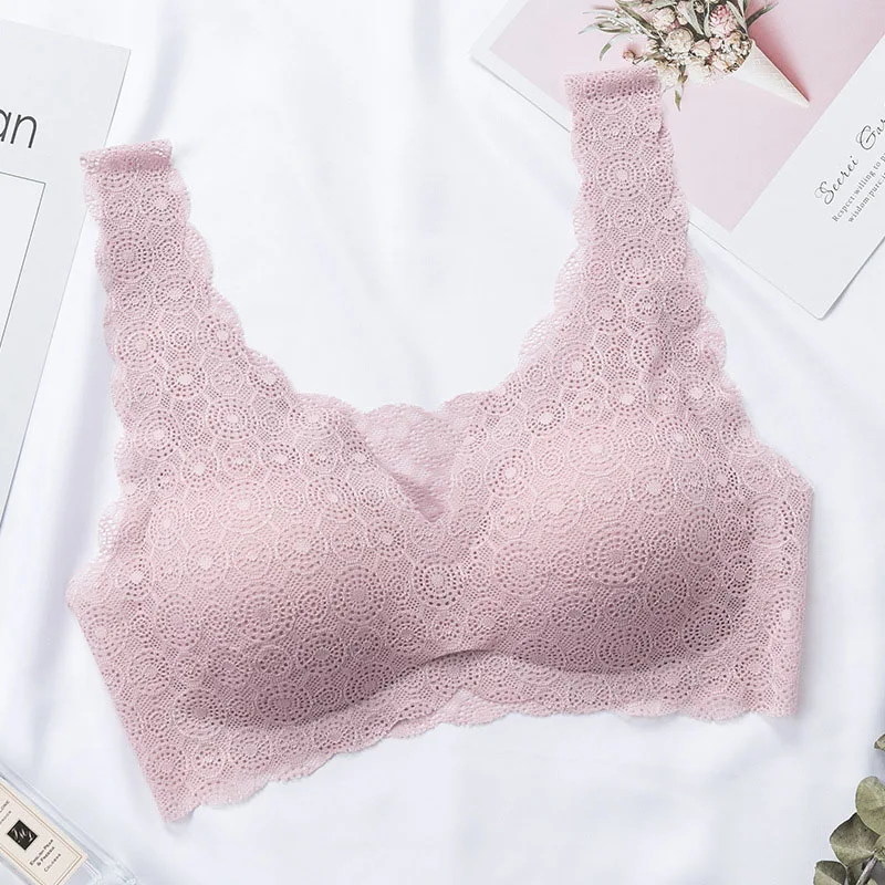  Women Push Up Padded Bra Fashion Sexy Lace Sleep Bra Lingerie Seamless Wire Free Bralette Bra