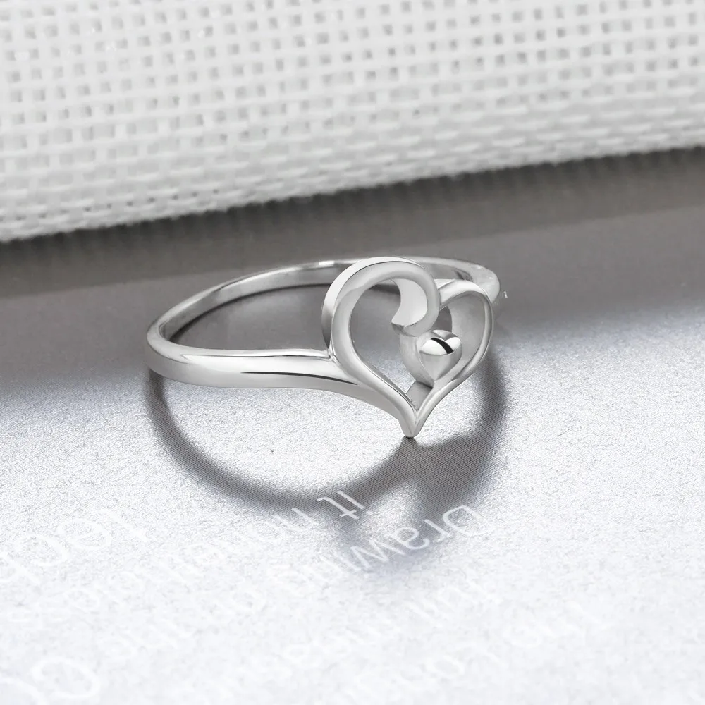 Fashion Heart & Heart Hollow Love Rings 925 Sterling Silver Female Ring For Women Party Jewelry Gift For Her (JewelOra RI102895)