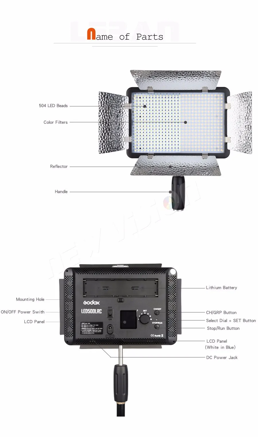 Godox светодио дный 500LRC 3300 К-5600 К система непрерывного освещения для видеосъемки лампа панельный отражатель и удаленного