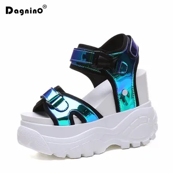 

2019 Summer Bling Sandalias Platform Sneakers Casual Leather Gladiator Sandals 11 CM Keil Heels Shoes Beach High Heels Sandals