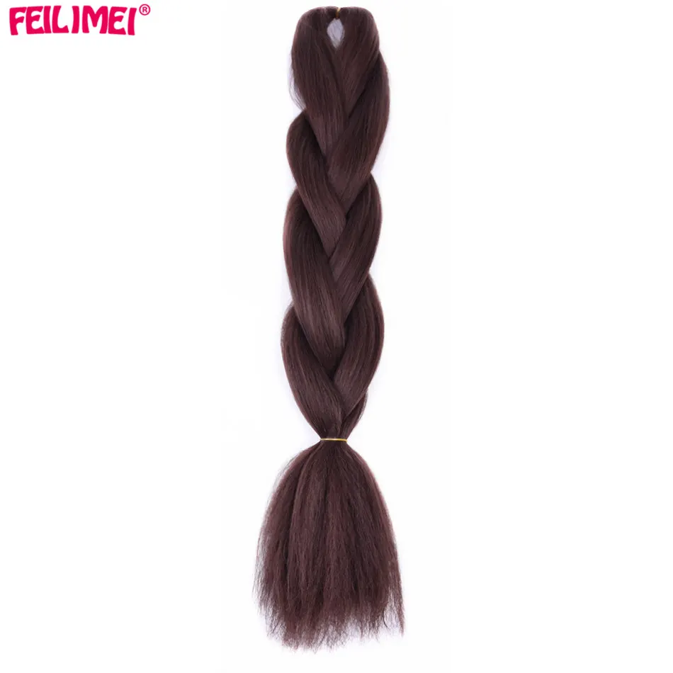 Feilimei Grey Braiding Hair Extension Синтетическое японское волокно Jumbo Braids 60cm 100g / pc Фиолетовый / Синий / Блондинка / Черный Вязание крючком Волосы