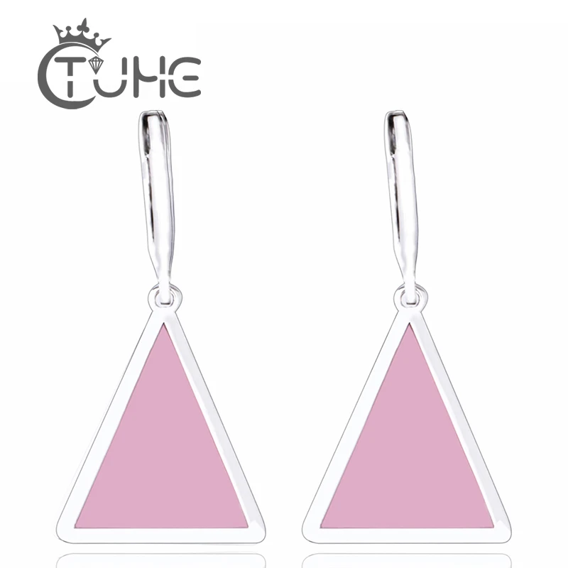 Уникальный дизайн, элегантный стиль, треугольные розовые серьги-гвоздики, посеребренные геометрические серьги из нержавеющей стали для женщин, аксессуары