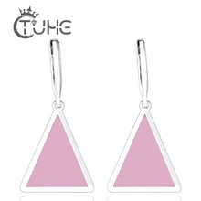Уникальный дизайн, элегантный стиль, треугольные розовые серьги-гвоздики, посеребренные геометрические серьги из нержавеющей стали для женщин, аксессуары