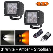Par 24 W Cubo 4D LEVOU Luz de Trabalho 3×3 “Vagens quadrado Âmbar & White & Iluminação Modos Strobeflash Nevoeiro luz de Aviso Da Lâmpada para Jeep Offroad
