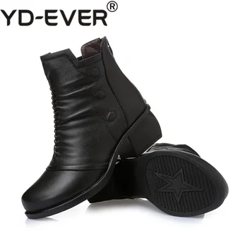 

YD-EVER New Arrivals Autumn Winter Women Ankle Boots Genuine Leather Short Booties Large Size Boots Women With Fur Shoes