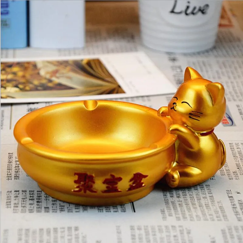 

1PC Popular Fortune Cat Resin Ash Pot Craft Gift Ashtray Pot Decoration,Pure Manual Drawing Home Decor Ashtrays