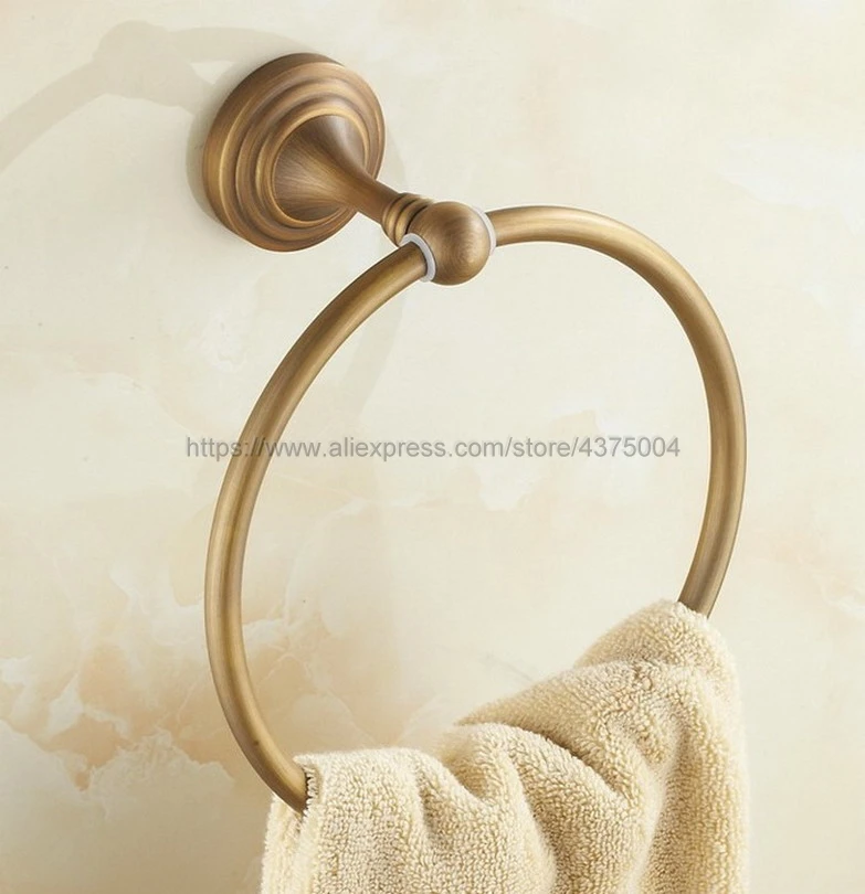 

Antique Brass Round Style Wall-Mounted Towels Ring Holder Hanger Bathroom Towel Bar Nba033