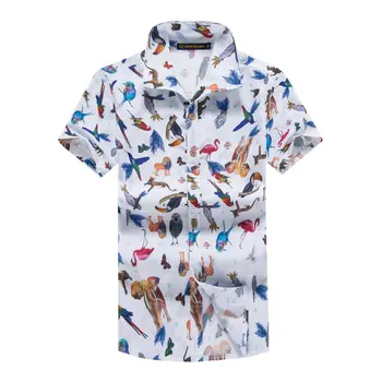 

5XL Mens Hawaiian Shirt Animal Print Summer Fashion Casual Short Sleeve Shirts Men Hawaii Brand Beach Clothing Camisa Masculina