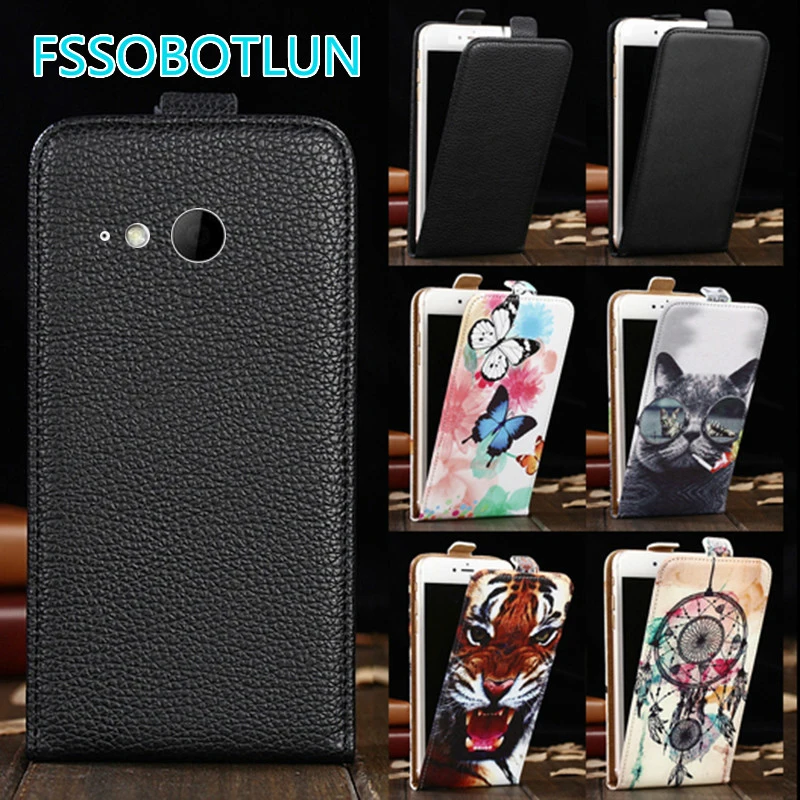 

Factory Direct! High Quality Up and Down Flip PU Leather Cartoon Drawing Vertical Phone Case For HTC One mini 2