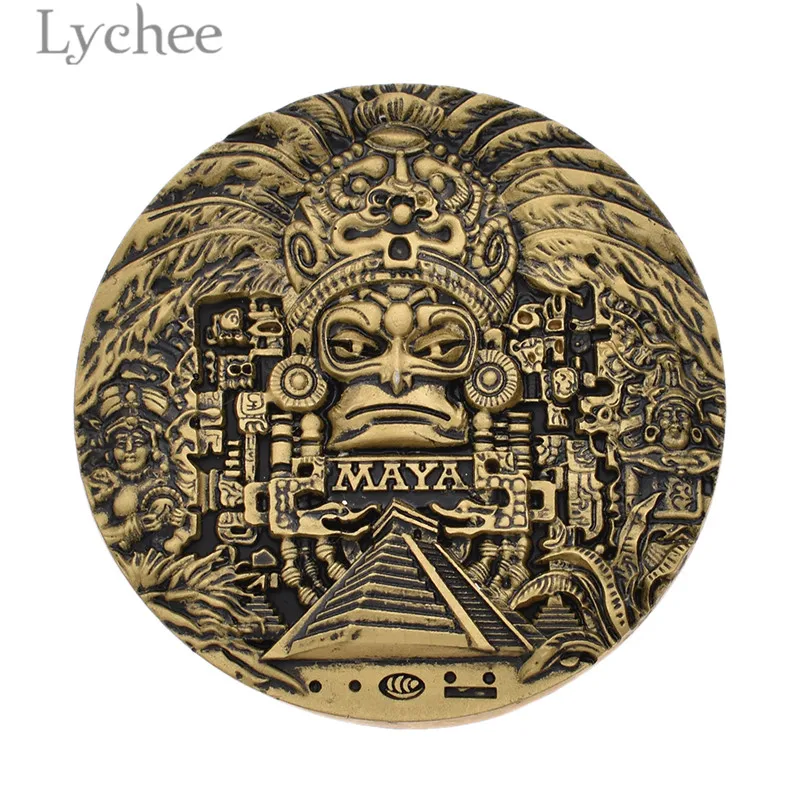 

Lychee Vintage Thailand Maya Fridge Magnet 3D Round Refrigerator Decors Home Kitchen Decoration Tourist Souvenirs