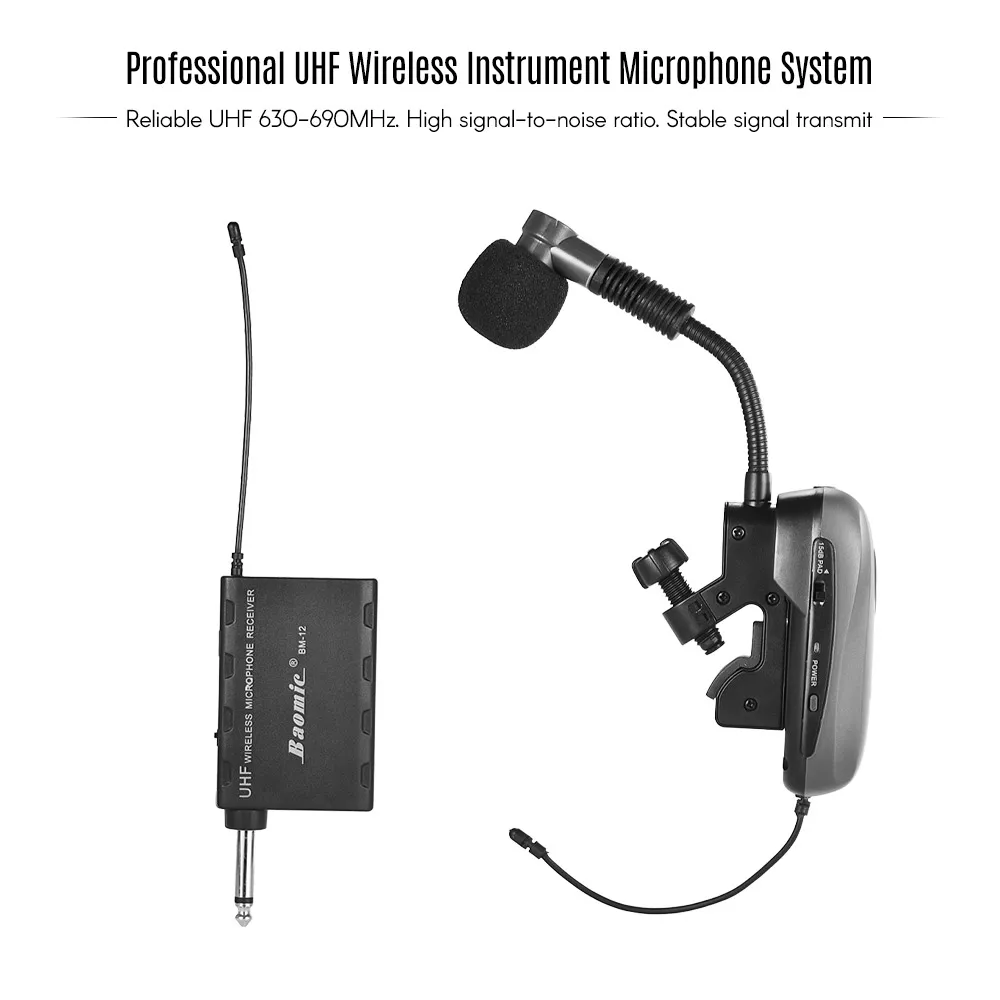 BM-12/V2 Профессиональный UHF беспроводной инструмент микрофонная система приемник и передатчик 630-690 МГц 16 каналов для саксофона