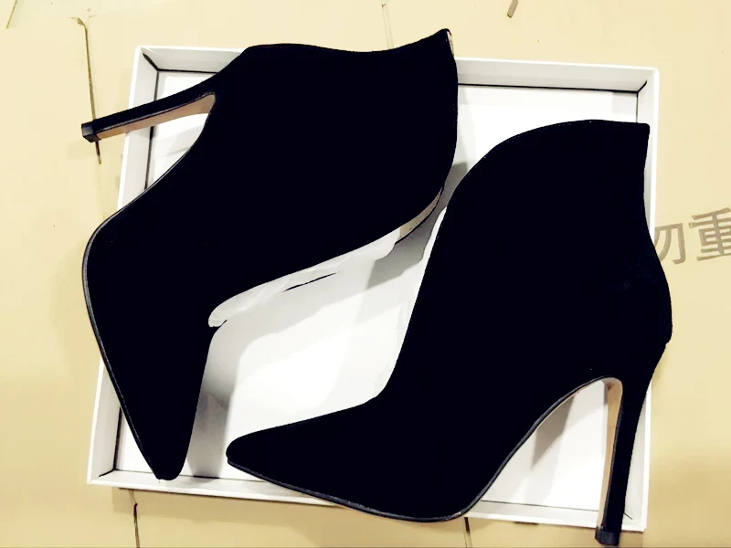 Женские замшевые ботильоны на высоком каблуке с острым носком|high heel ankle boots|heeled