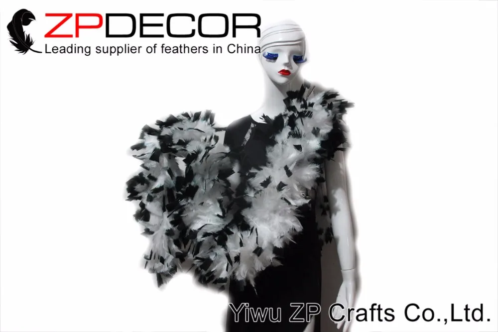 ZPDECOR 2 ярдов/партия, высокое качество, окрашенный белый с черным 150 г, индейка, плоские перья, boas, сделай сам, ремесло, свадебные украшения, аксессуары