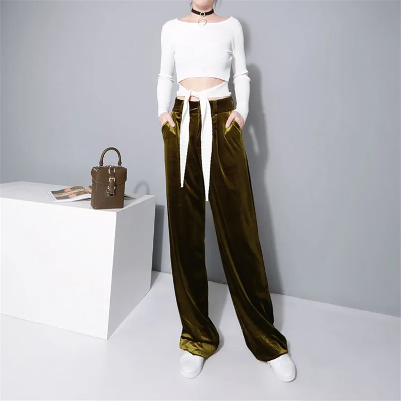 Women Velvet Wide Leg Pants10