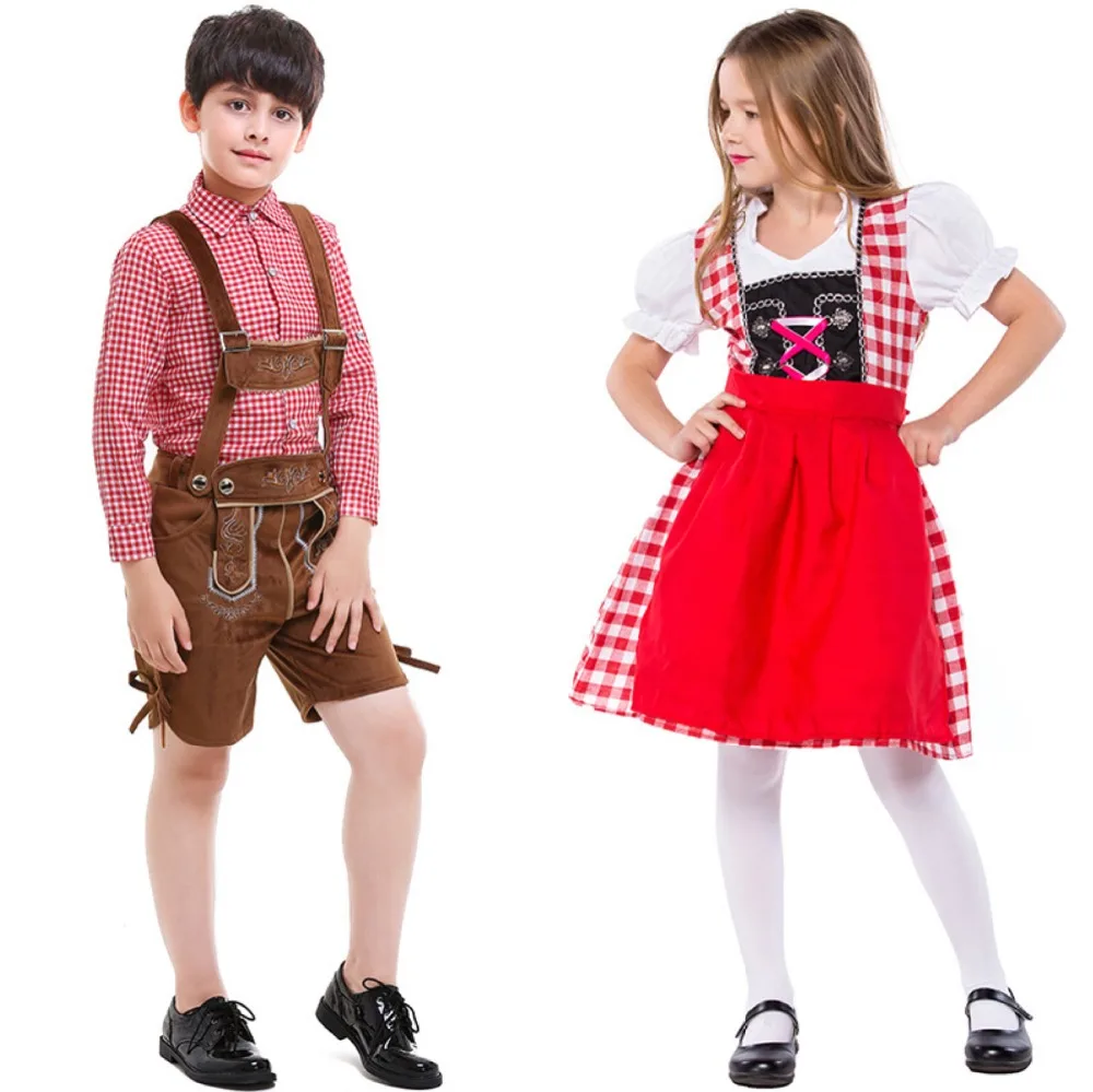 Дети девочка костюм для Октоберфеста плед Lederhosen баварский немецкий пивной фестиваль фантазия Костюм для вечеринки для детей мальчик