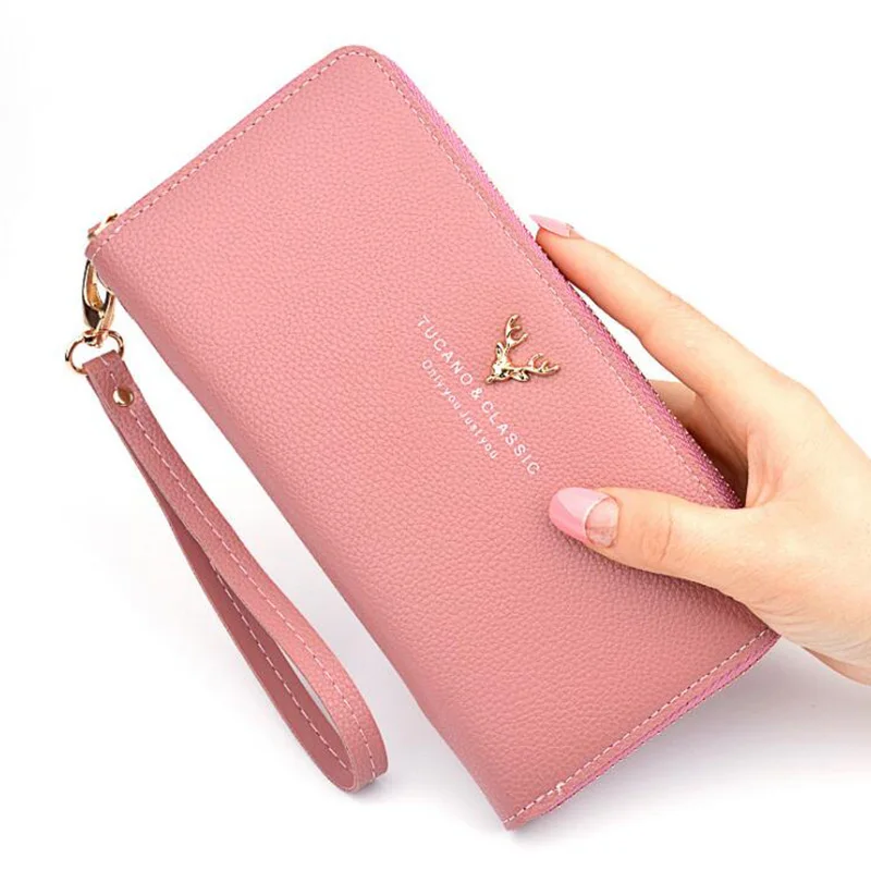 

2018 New Litchi Grain Zipper Purse Woman's Wallet Leather Wallets for Euro Card Holder Money Bag for Girls Women Wallet