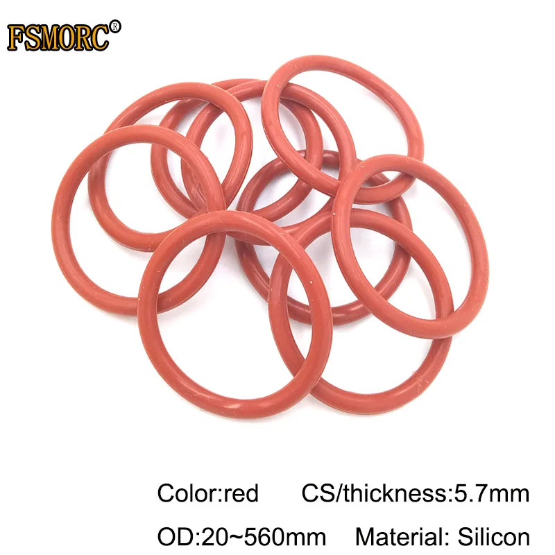 

RED silicon o-rings OD20mm~560mm*5.7mm Thickness Food Grade Seals no poison Heat Resistance O Ring Seals Gaskets